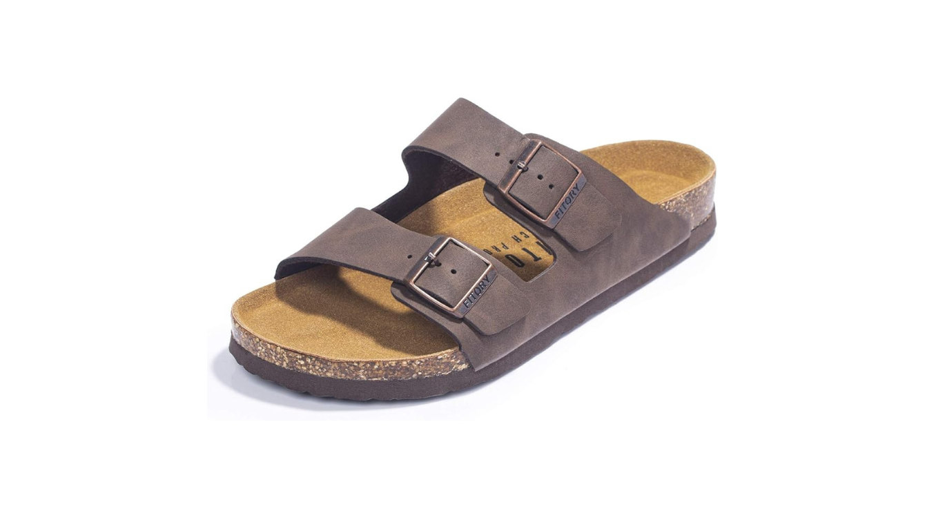 FITORY Mens Sandals, Arch Support Slides with Adjustable Buckle Straps and Cork Footbed Size 7-14.5